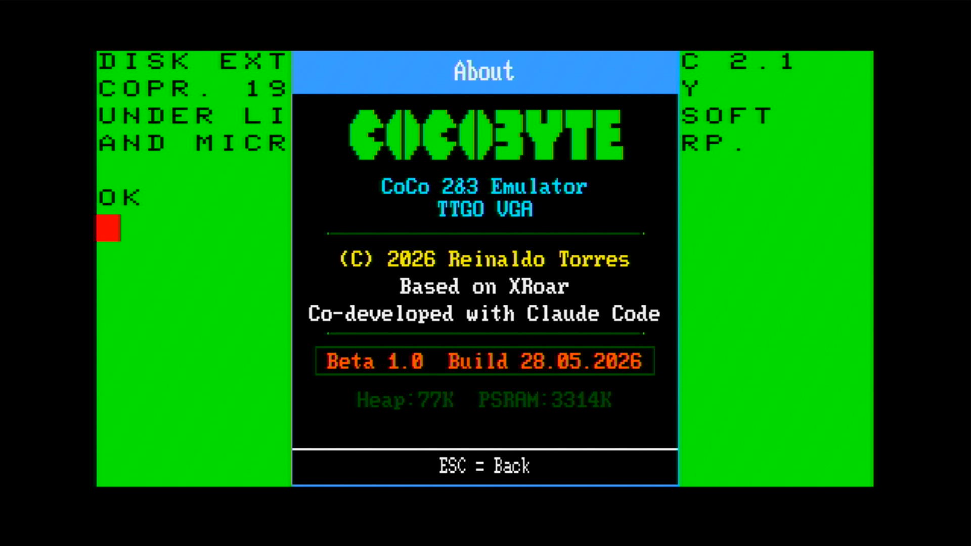 CoCoByte CoCo 2/3 emulator About screen