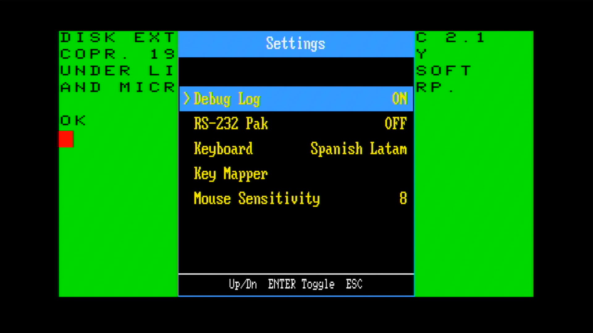 Emulator settings: RS-232, keyboard, mouse